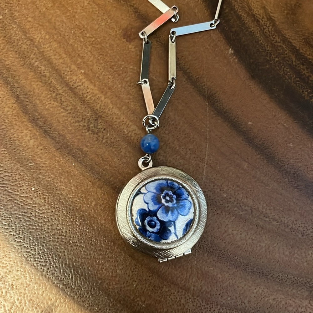 Park Lane Silver and Blue Swirl Locket Necklace